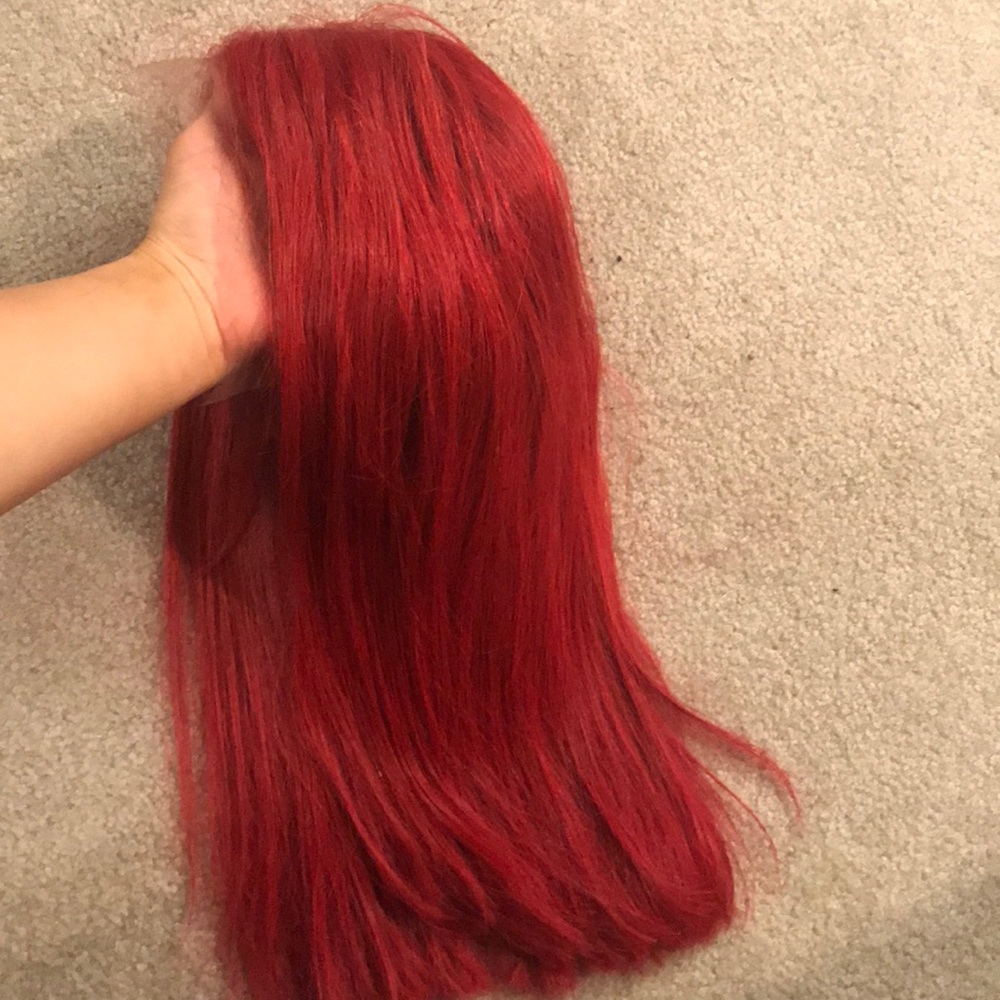 Red human hair full lace wig